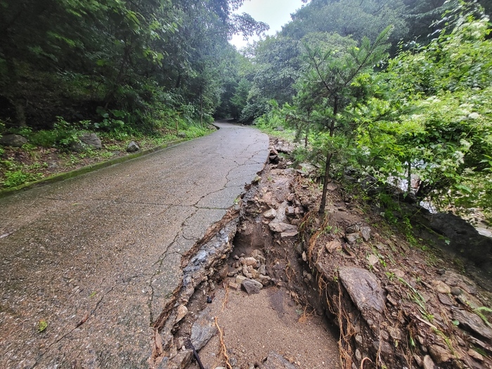 용인특례시 처인구 모현읍 초부리 임도가 파손된 모습