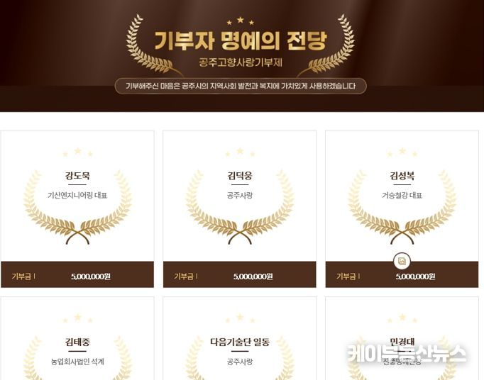 공주시, 고향사랑기부제 ‘기부자 명예의 전당’ 개설