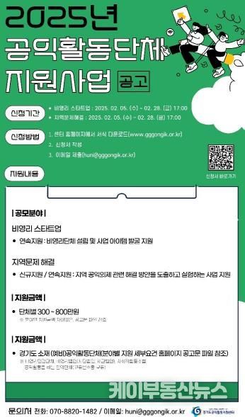 경기도공익활동지원센터, 최대 800만원 지원하는 공익활동단체 공모(웹포스터)