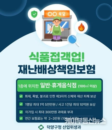 고양시 덕양구, 식품접객업소 대상 재난배상책임보험 가입 당부