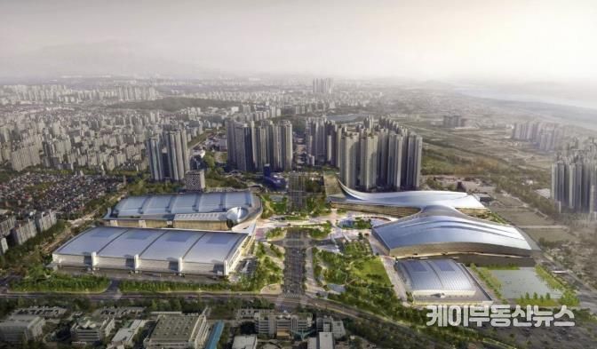 킨텍스 제1~3전시장 조감도. 2028년 제3전시장이 준공되면 제1~3전시장을 합쳐 17만㎡ 규모의 국내 최대 전시 공간으로 거듭난다.