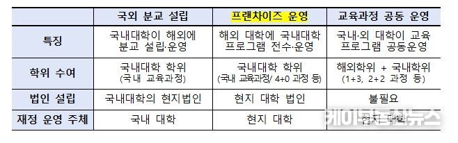국내 대학의 해외 진출 유형